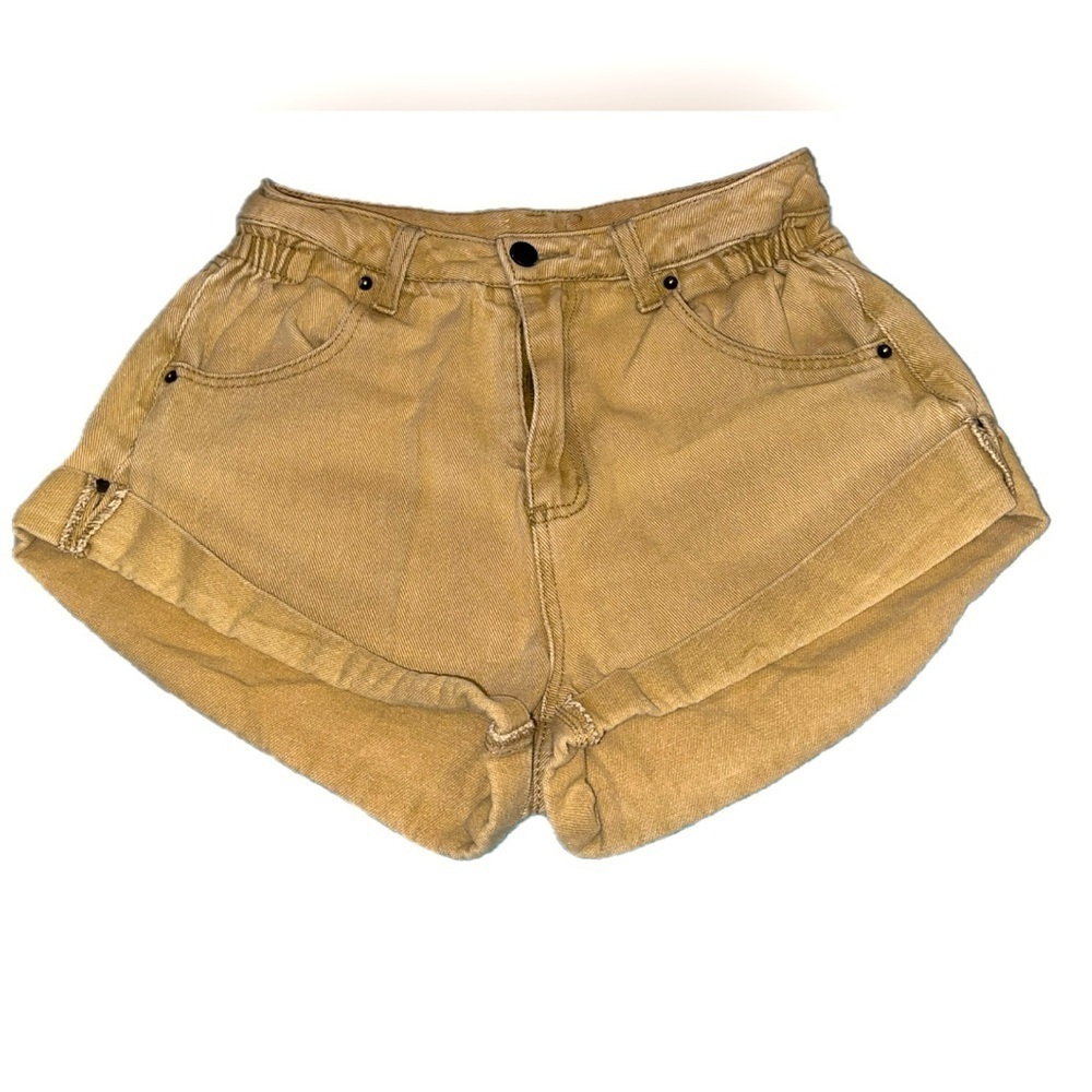 High-Waisted Cotton Denim Shorts Tan Khaki Size 4 (No Brand Tag)